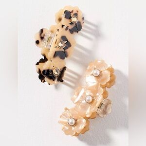 NWT Anthropologie Natasha Embellished Hair Claws Set of 2 Tort Neutral